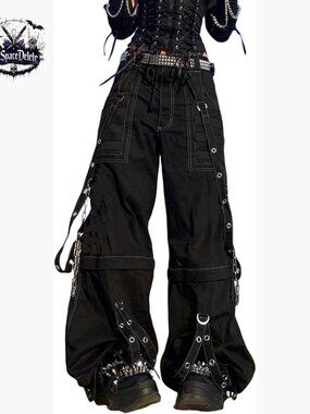 High Waisted Bootcut Wide Leg Jeans with Strap Chain Polyester Blend
